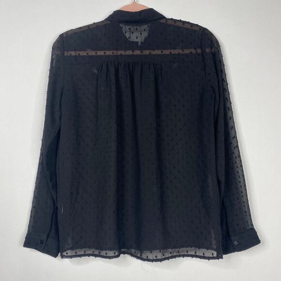 2/$30 ZARA Embroidered Ruffle Button-Down Sheer Blouse XS Floral Black #6267 - Picture 10 of 14